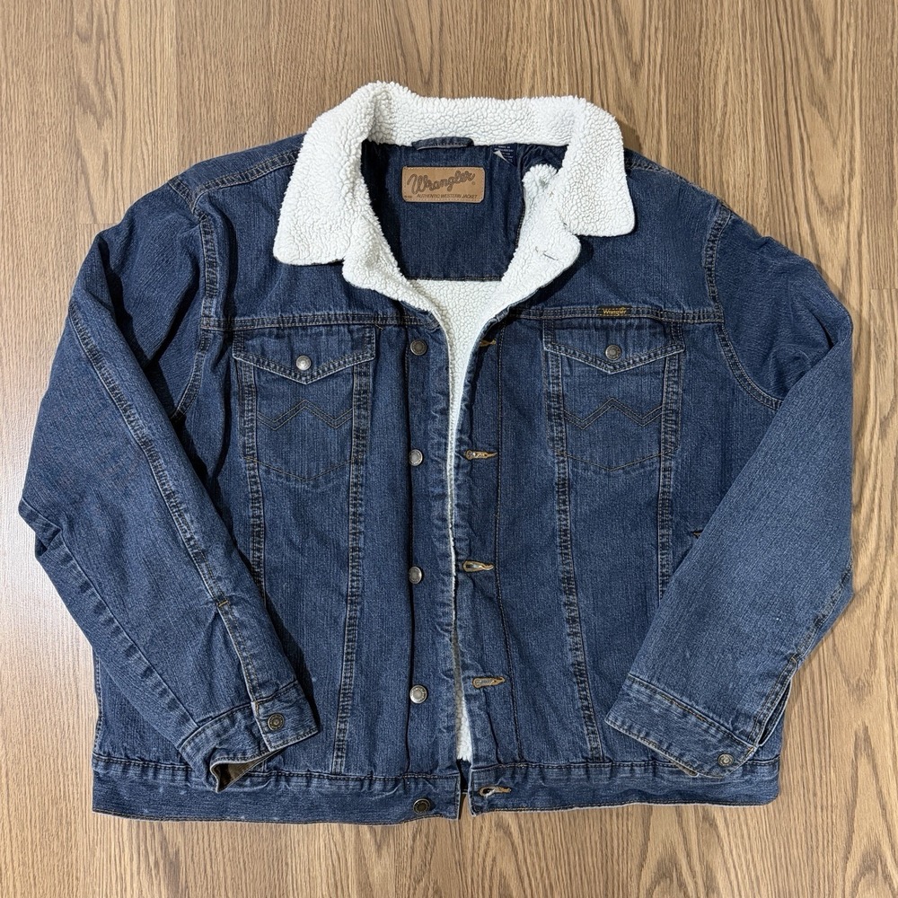Wrangler Jacket Mens XL Blue Denim Corduroy Collar Western Cowboy 74256RT Flawed